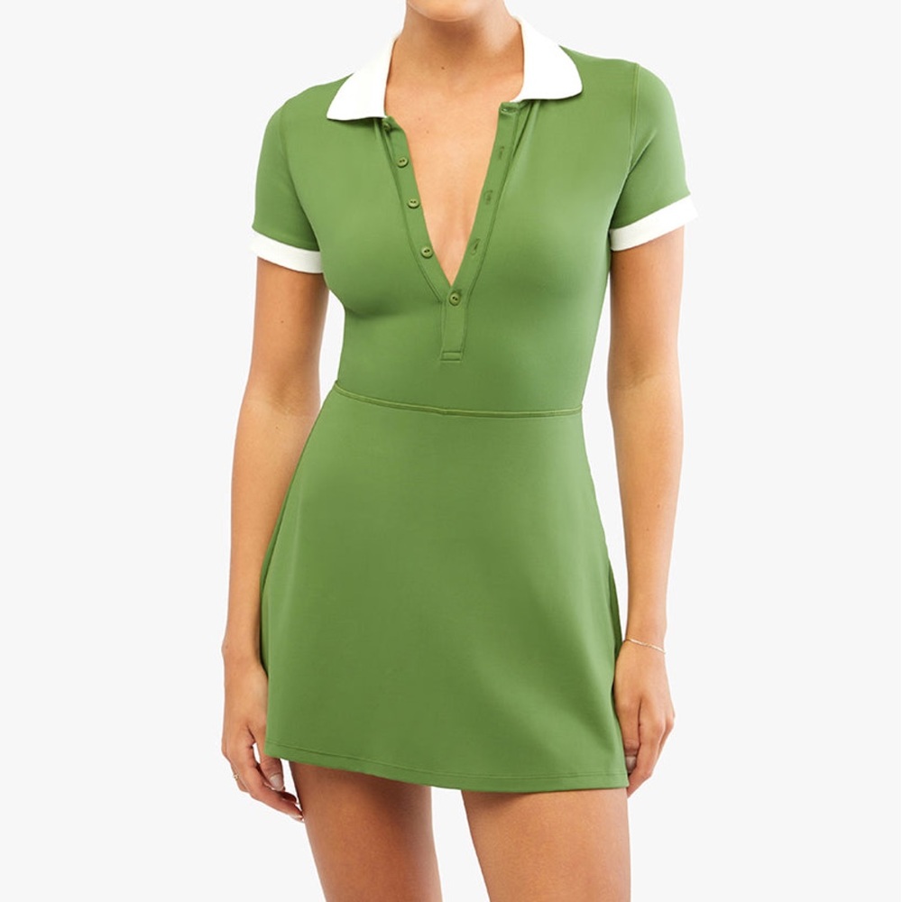 WeWoreWhat Olive Green Mini Dress with White Trim